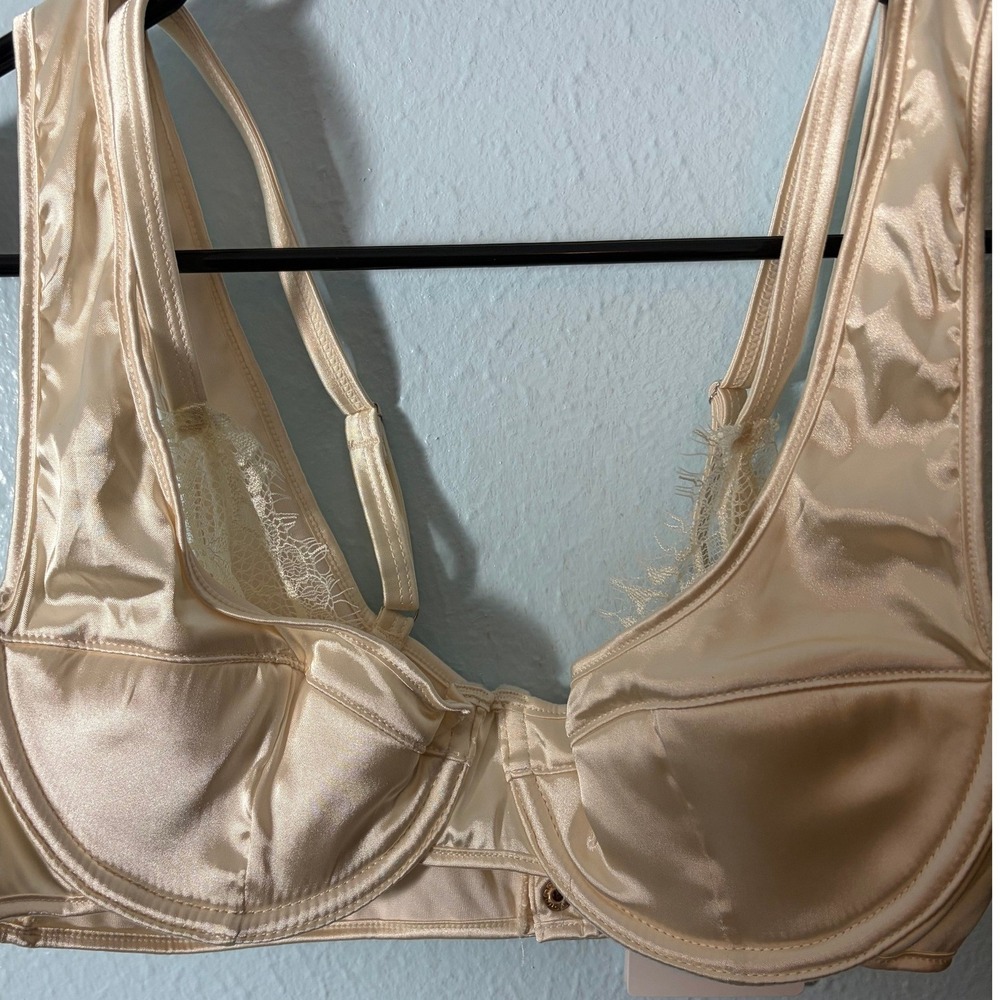 AIIRZ Women Satin Bustier Bralette Top Champagne Lace Trim L NWT Coquette Bridal
